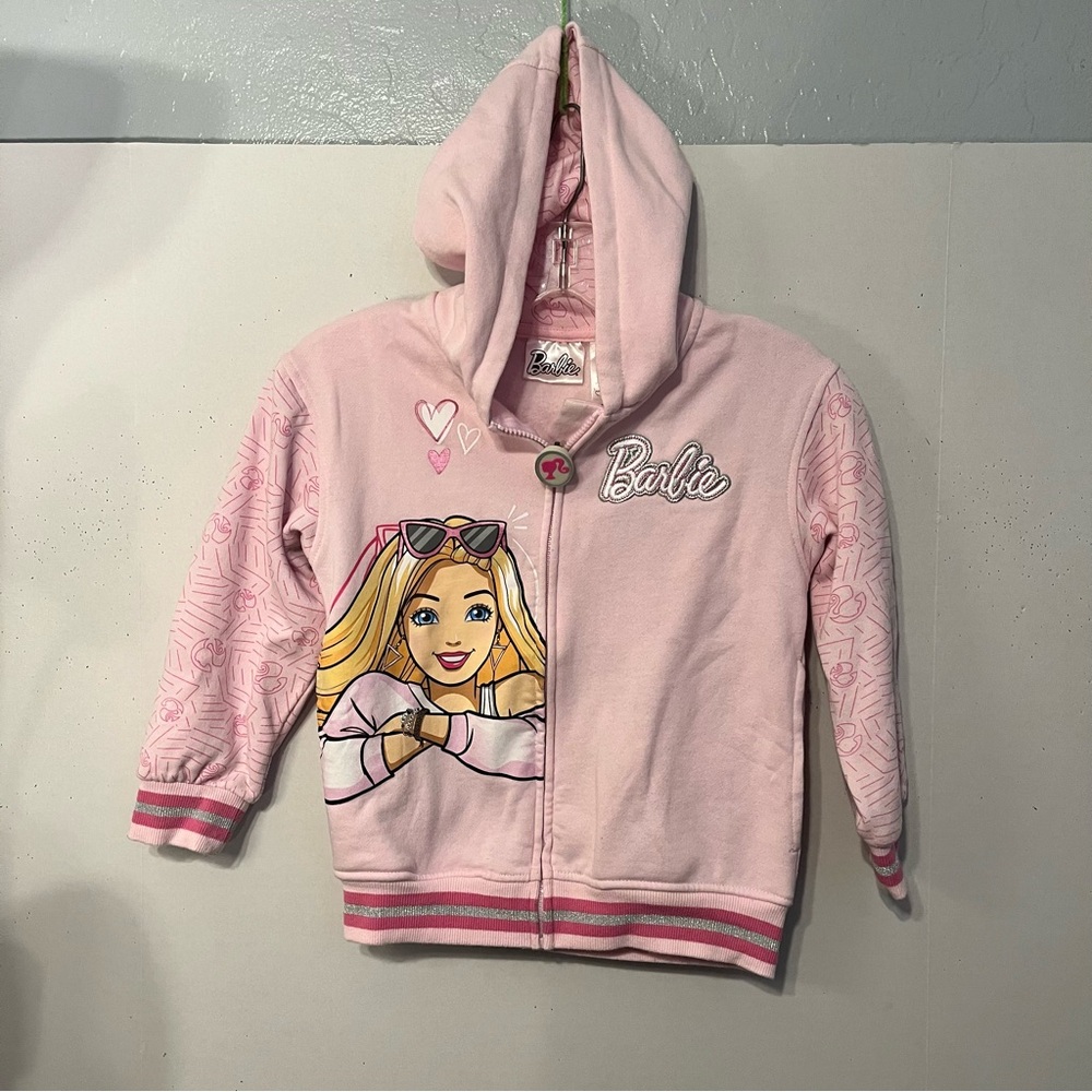 Barbie Girl's Full Sleeved Graphic Print Character Full Zip Hooded Jacket size 7